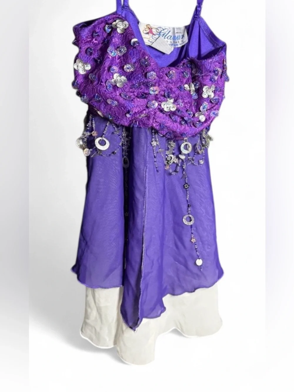 VTG Glamour Costumes Purple Fairy Dress Beaded Sequin Layered Dance Pageant Y2K